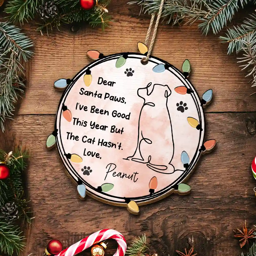 Dog Dear Santa Paws - Personalized Custom Shaped Wooden Ornament - Image 5