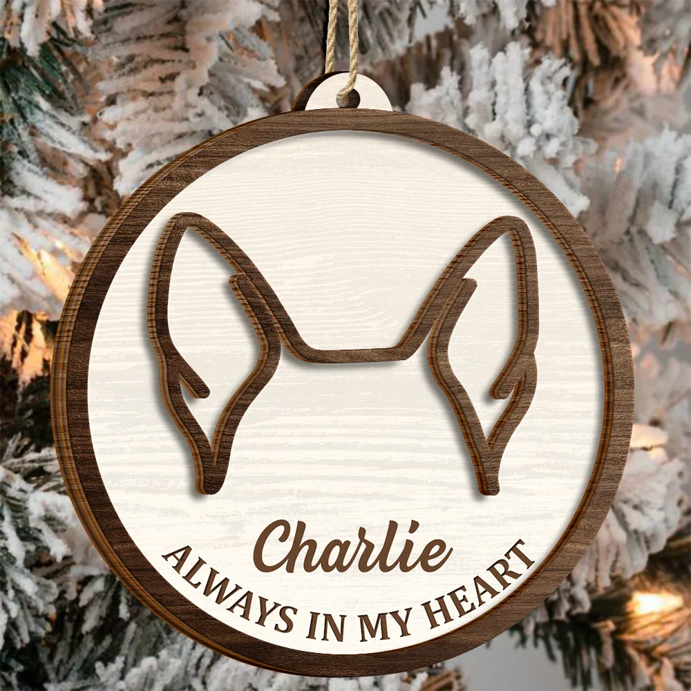 Dog Ear Pet Loss Memorial Never Forgotten - Personalized 2-Layered Wooden Ornament - Image 3