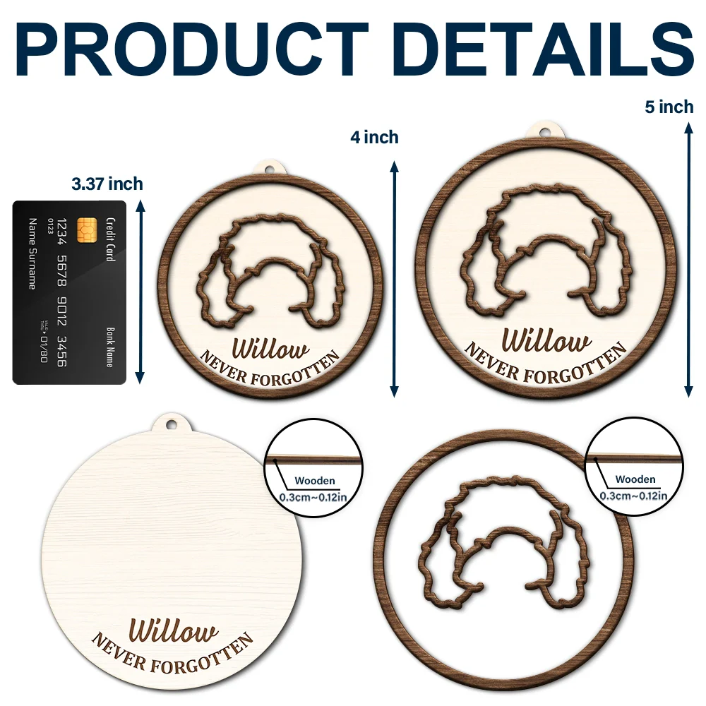 Dog Ear Pet Loss Memorial Never Forgotten - Personalized 2-Layered Wooden Ornament - Image 5