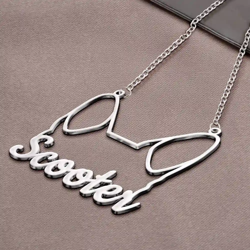 Dog Ears Line Art With Custom Name - Personalized Letter Necklace - Image 4