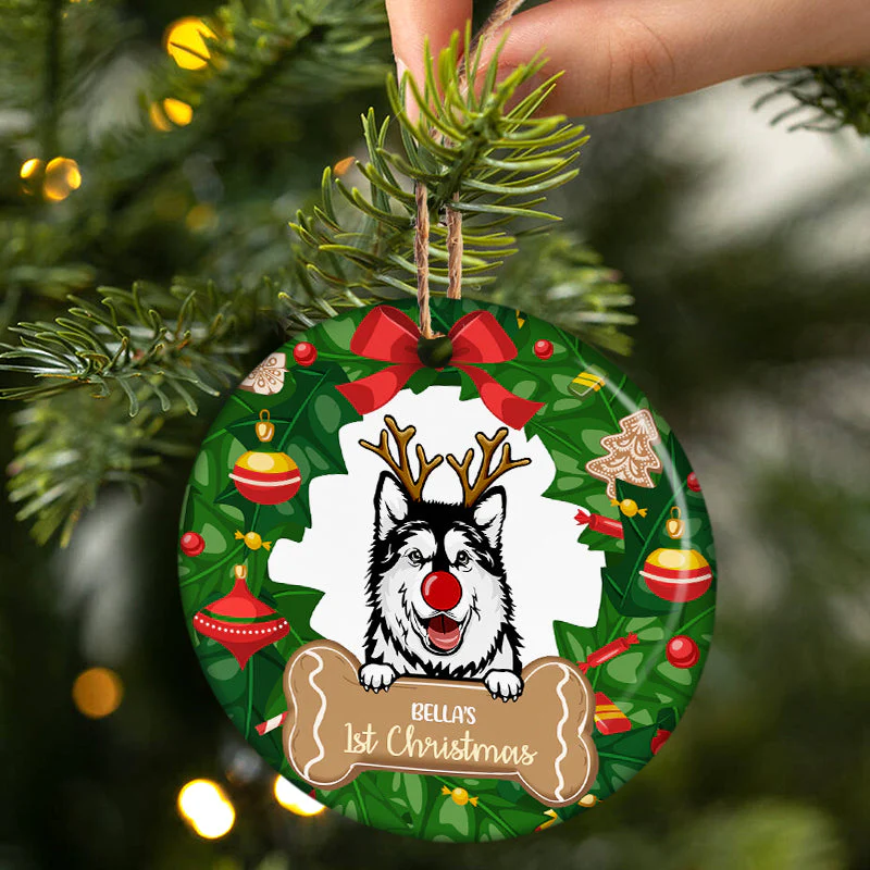 Dog First Christmas - Dog Lovers Christmas Gift - Personalized Custom Circle Ceramic Ornament - Image 2