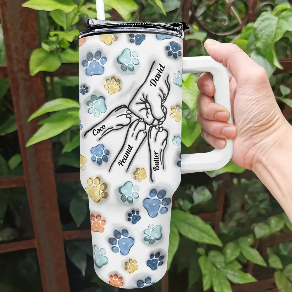 Dog Human Fist Bump - 3D Inflated Effect Printed Tumbler, Personalized 40oz Tumbler With Straw - Image 2