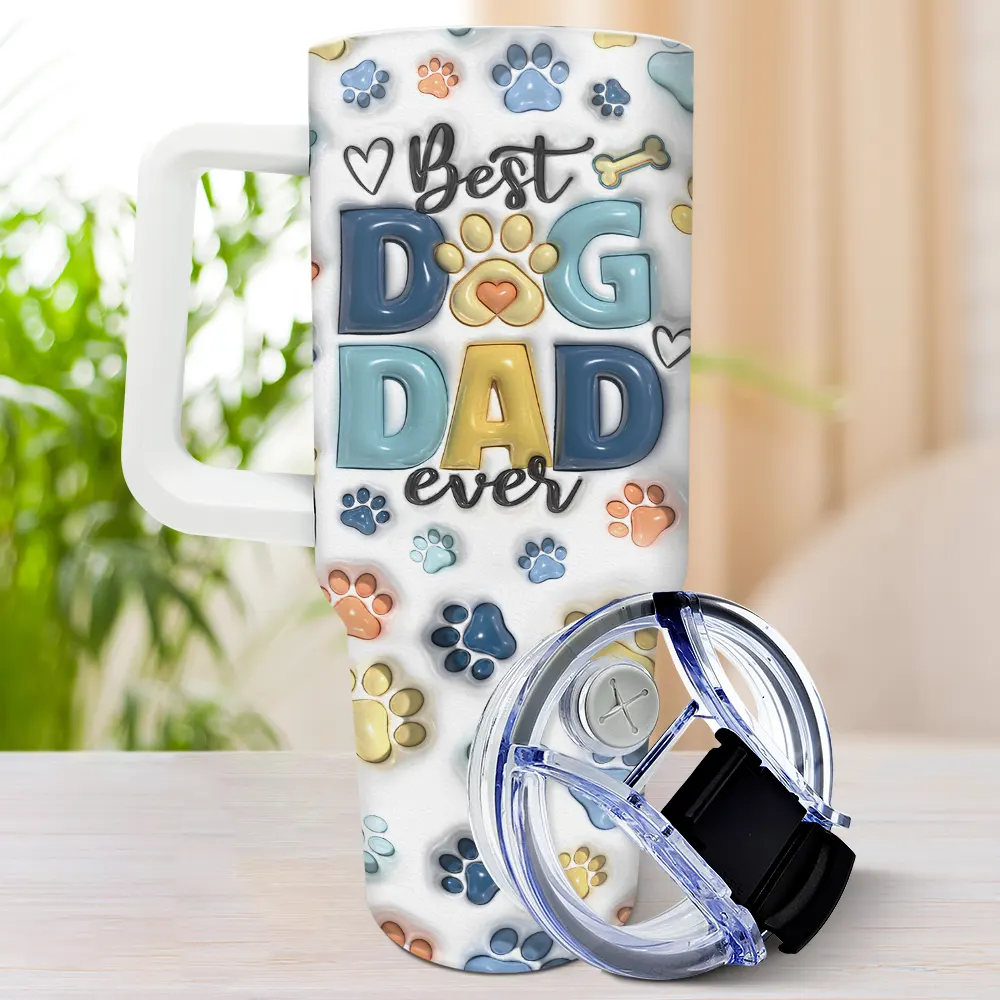 Dog Human Fist Bump - 3D Inflated Effect Printed Tumbler, Personalized 40oz Tumbler With Straw - Image 3