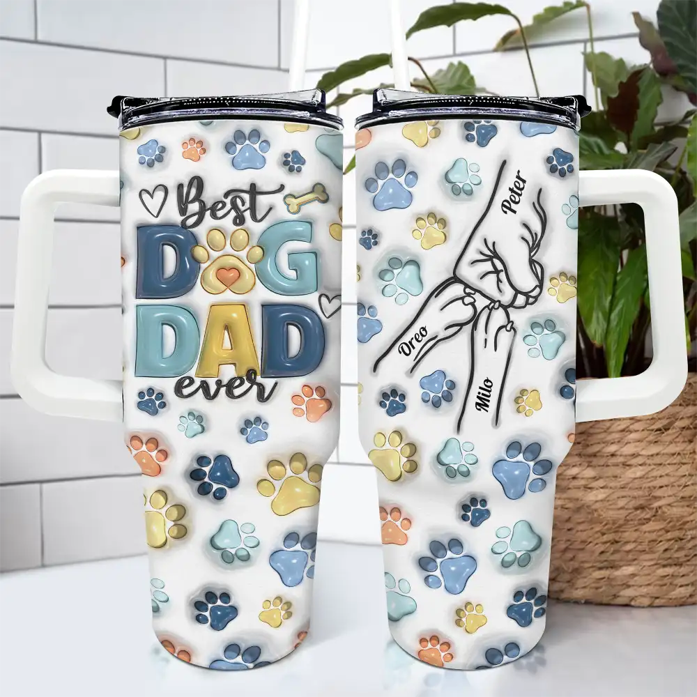 Dog Human Fist Bump - 3D Inflated Effect Printed Tumbler, Personalized 40oz Tumbler With Straw - Image 4