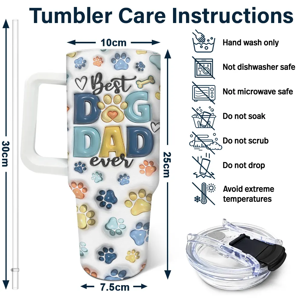 Dog Human Fist Bump - 3D Inflated Effect Printed Tumbler, Personalized 40oz Tumbler With Straw - Image 6