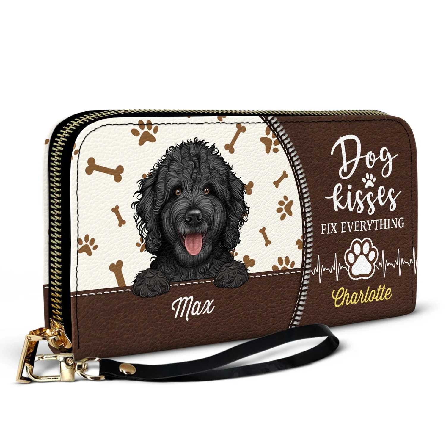 Dog Kisses Fix Everything - Gift For Dog Lovers, Dog Moms, Women - Personalized Leather Long Wallet - Image 2