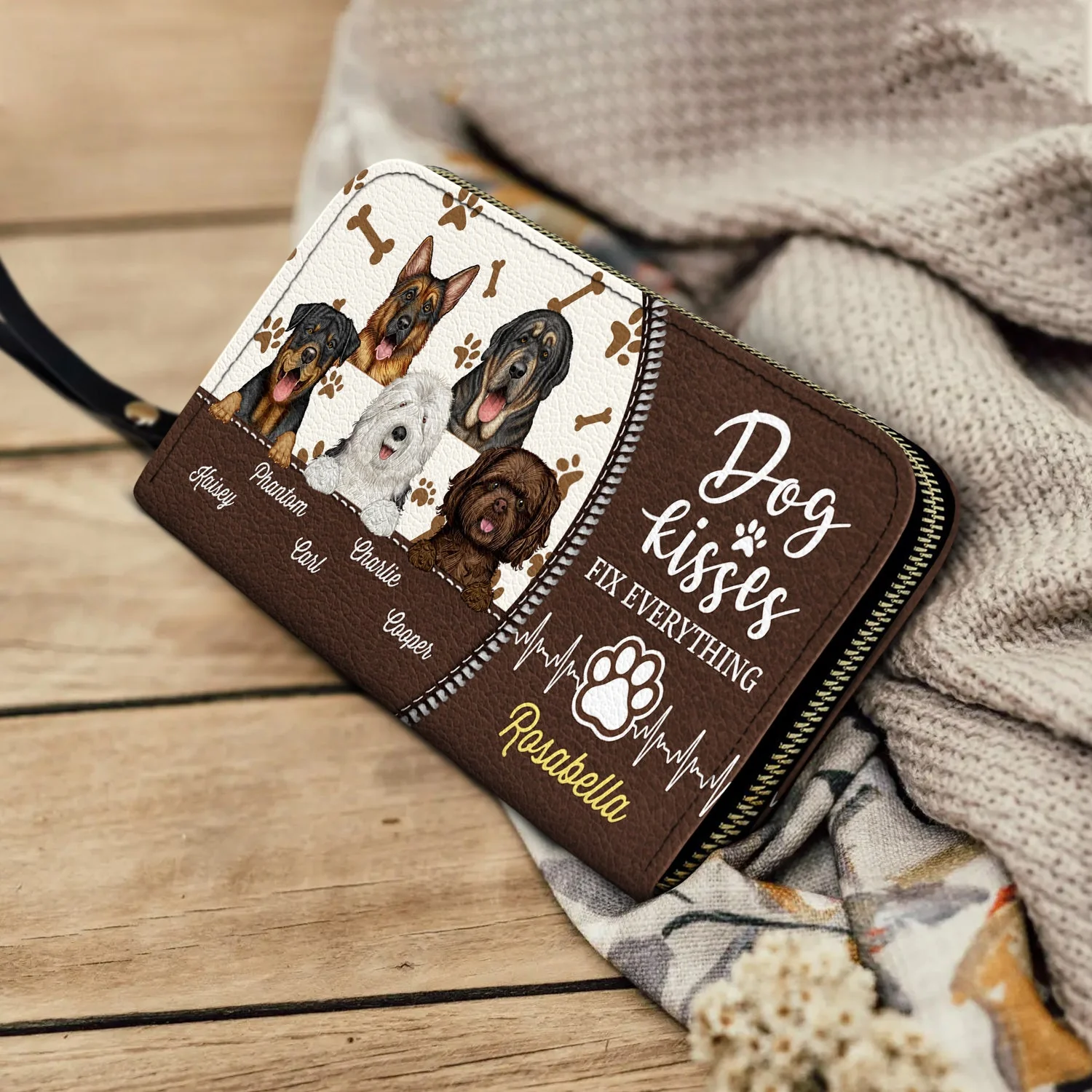 Dog Kisses Fix Everything - Gift For Dog Lovers, Dog Moms, Women - Personalized Leather Long Wallet - Image 4