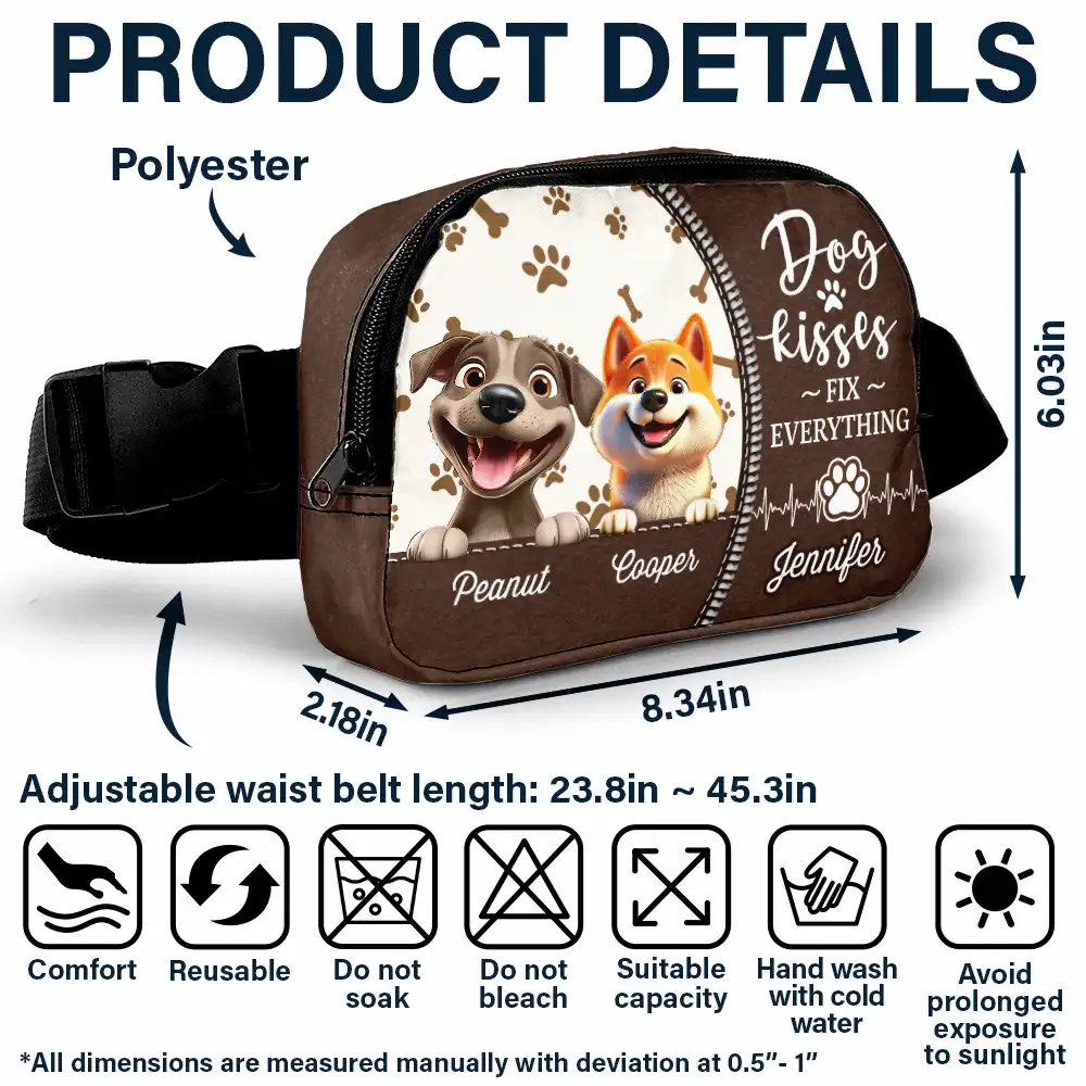 Dog Kisses Fix Everything - Personalized Crossbody Belt Bag - Image 6