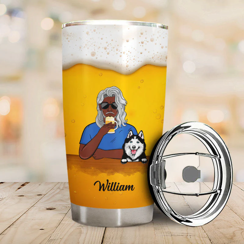 Dog Lover Dog Dad I Like Beer & My Dog - Personalized Custom Tumbler - Image 2