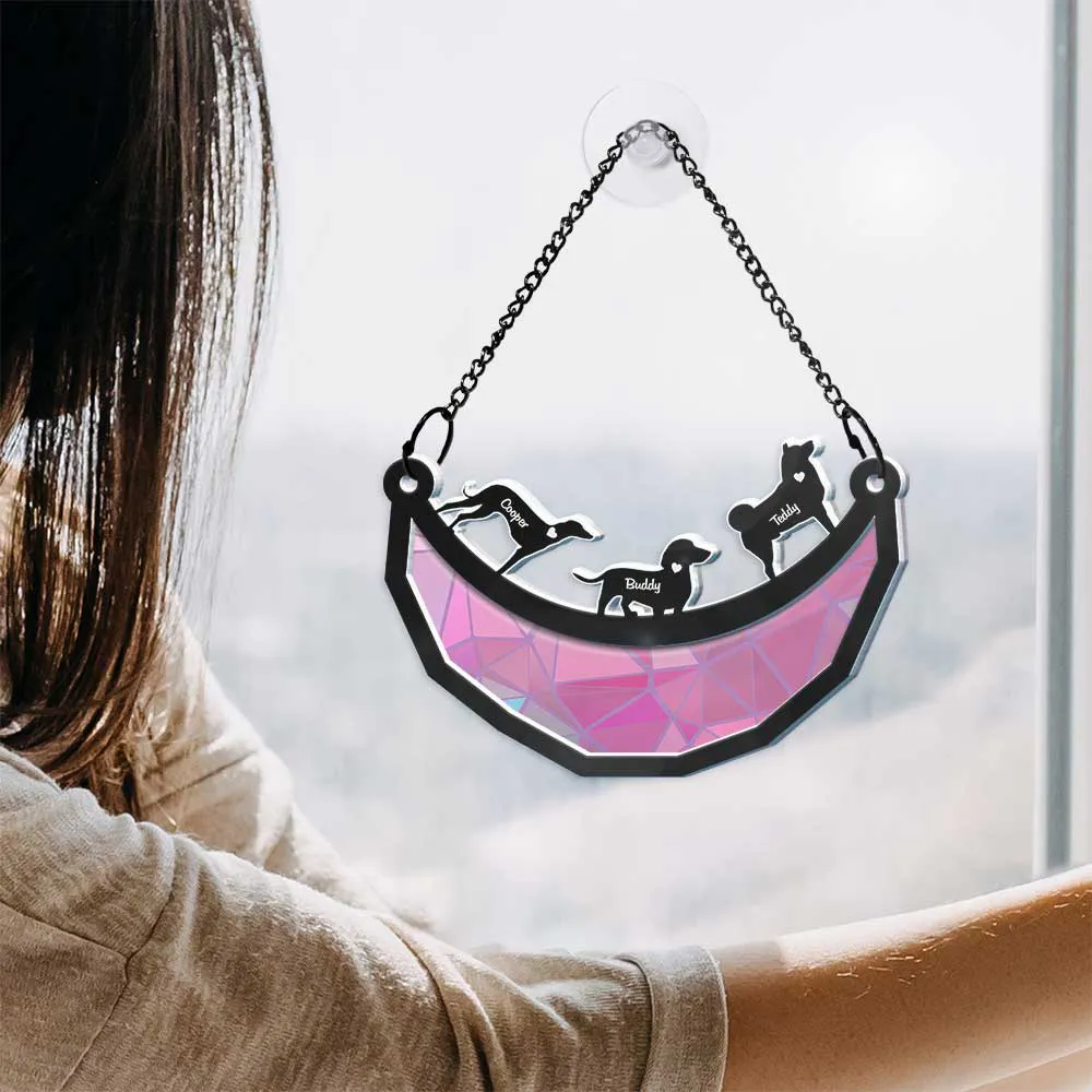 Dog Lover Swinging Moon - Personalized Acrylic Window Hanging Suncatcher - Image 4
