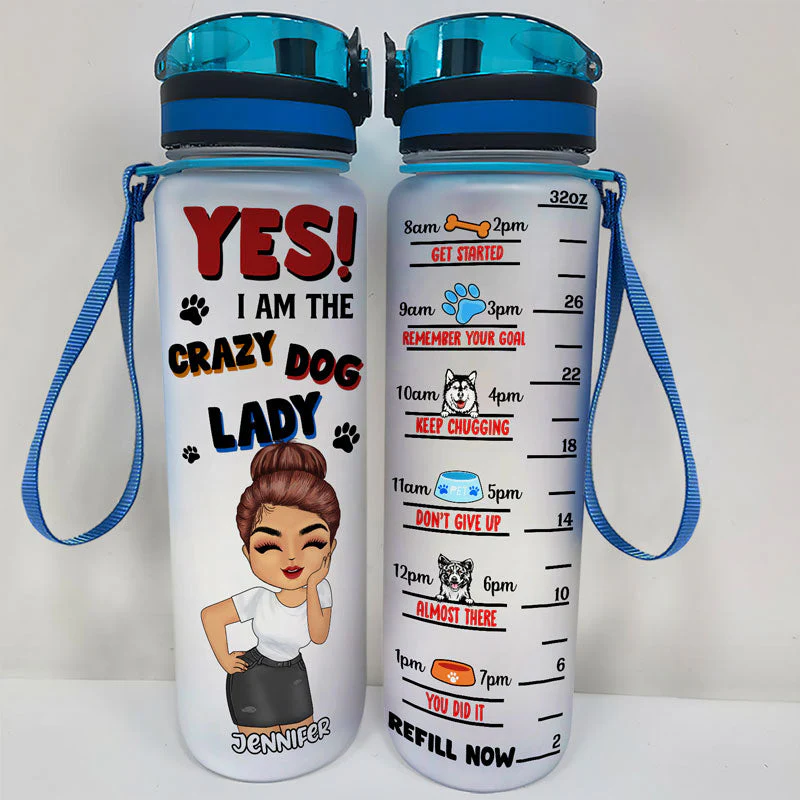 Dog Lovers Crazy Dog Lady - Personalized Custom Water Tracker Bottle - Image 2
