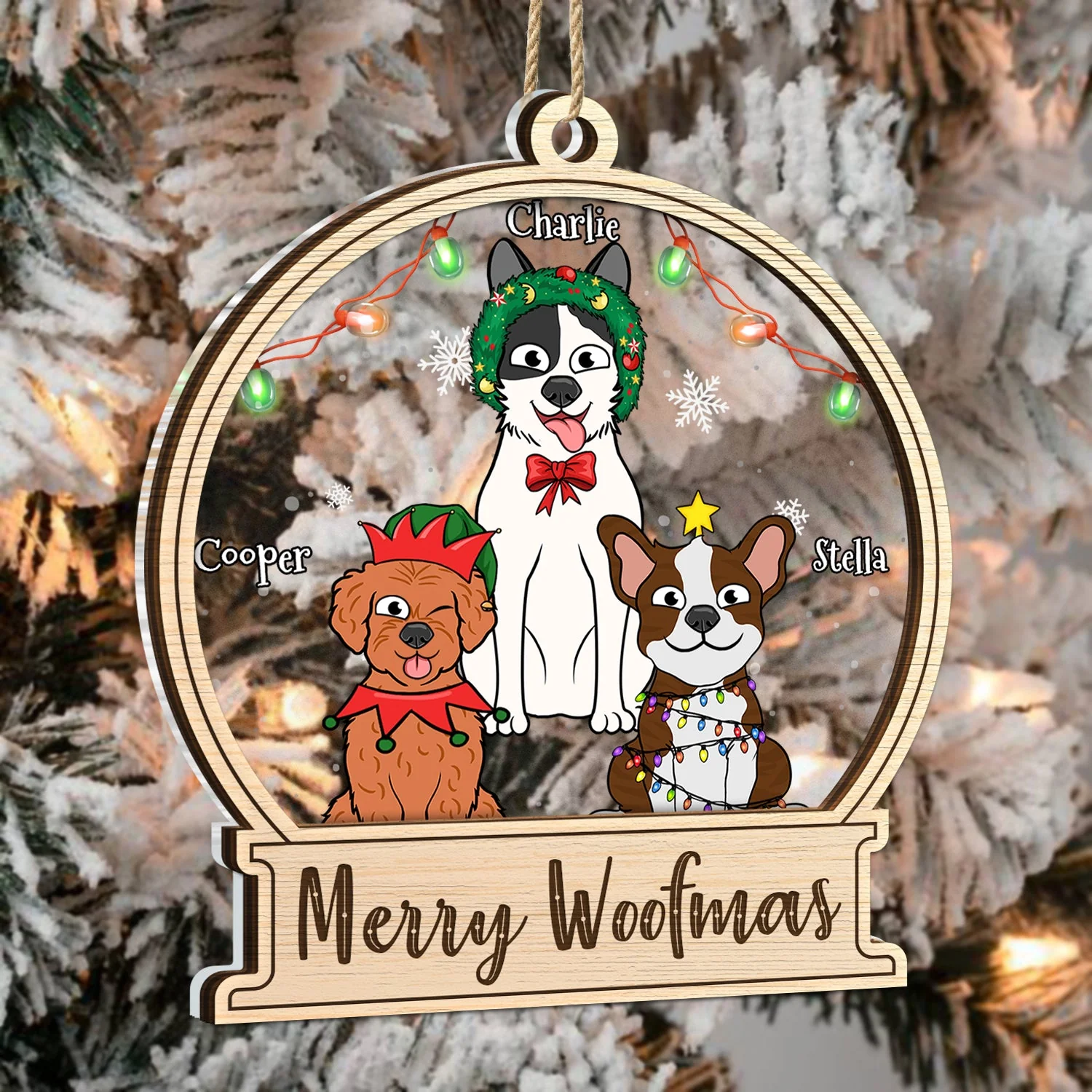 Dog Lovers Merry Woofmas - Christmas Gift For Dog Lovers - Personalized 2-Layered Mix Ornament - Image 3