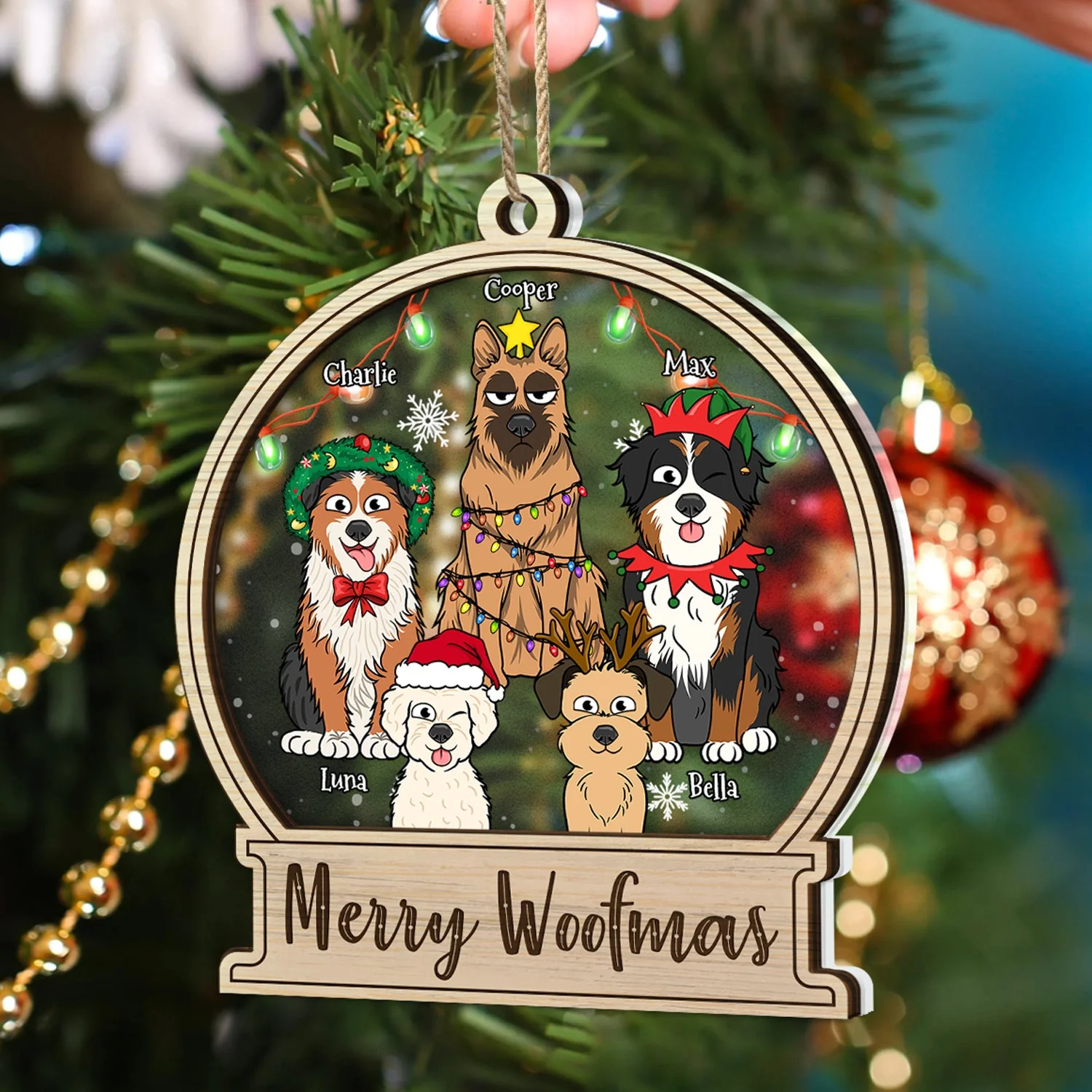 Dog Lovers Merry Woofmas - Christmas Gift For Dog Lovers - Personalized 2-Layered Mix Ornament - Image 4