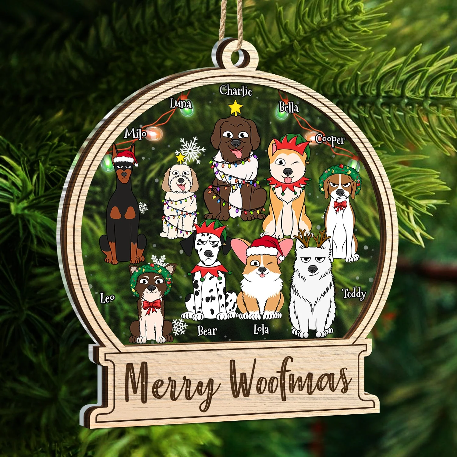 Dog Lovers Merry Woofmas - Christmas Gift For Dog Lovers - Personalized 2-Layered Mix Ornament - Image 5
