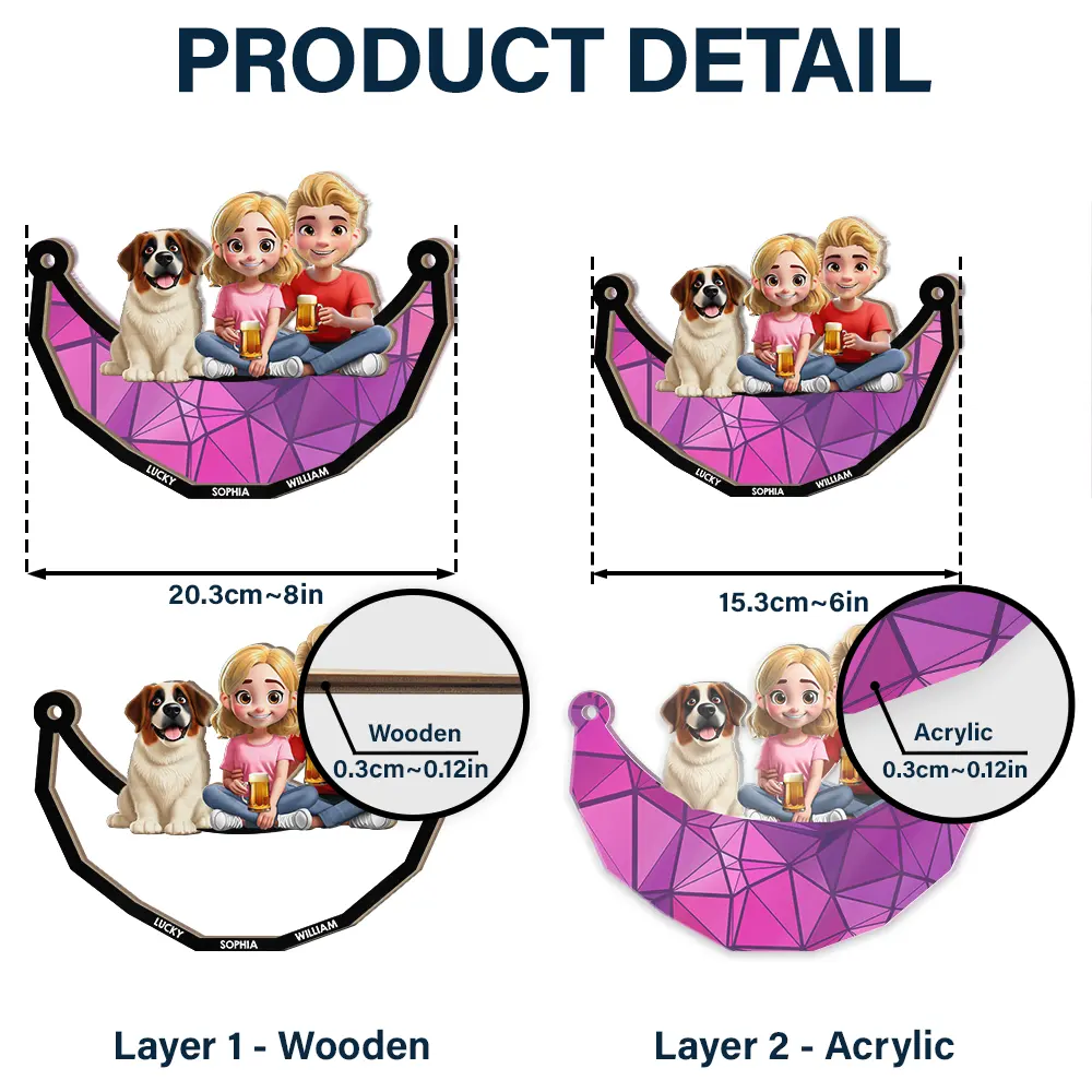 Dog Lovers Sitting On The Moon - Personalized Window Hanging Suncatcher Ornament - Image 6
