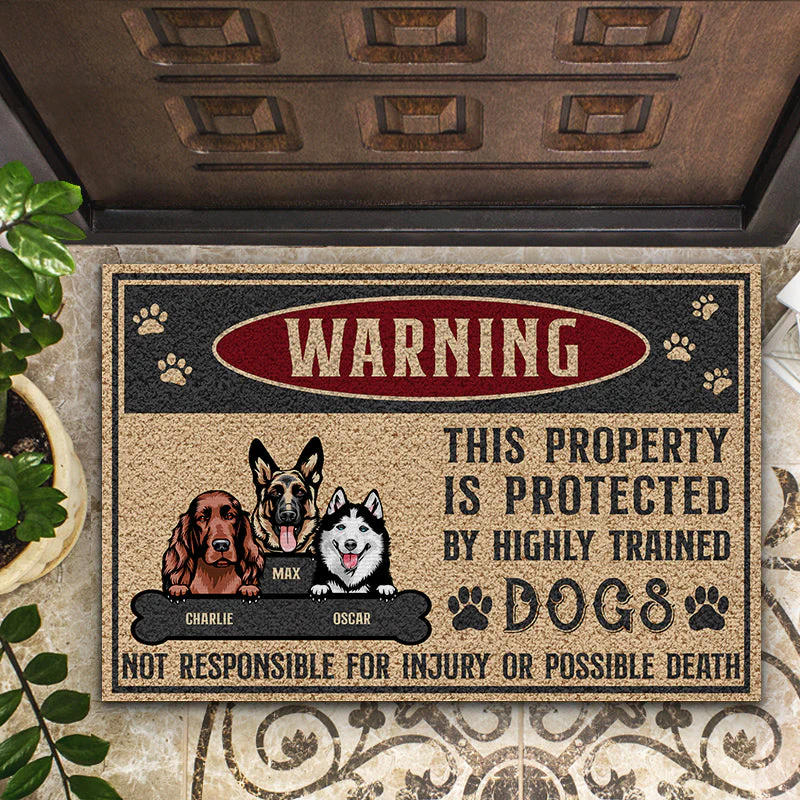 Dog Lovers Warning This Property Is Protected By - Personalized Custom Doormat - Image 2