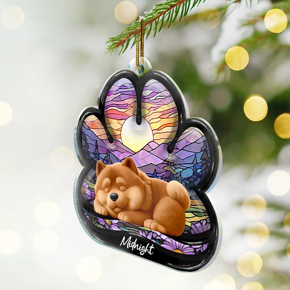 Dog Lying On Pawprint - Personalized Custom Shaped Acrylic Ornament - Image 2