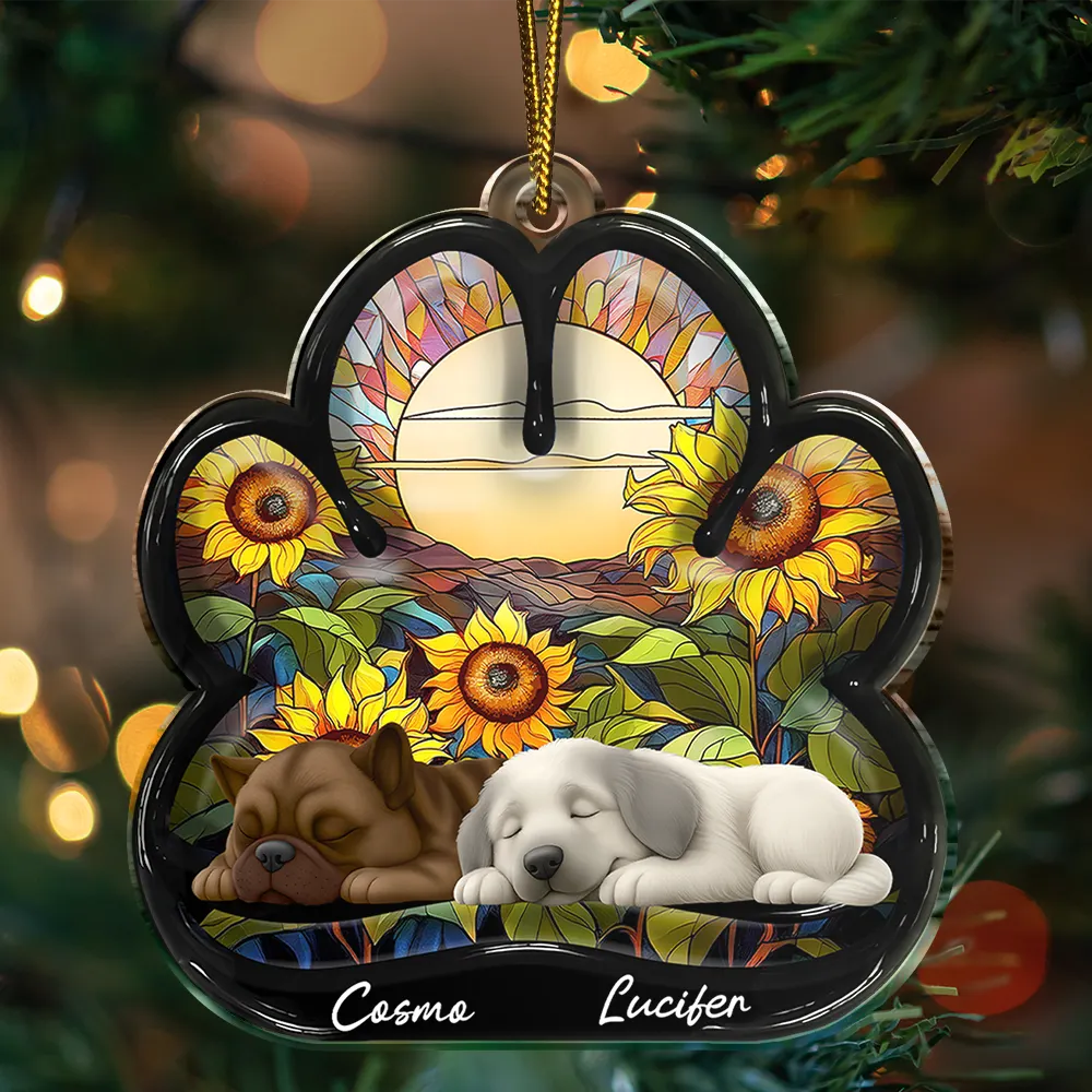Dog Lying On Pawprint - Personalized Custom Shaped Acrylic Ornament - Image 3