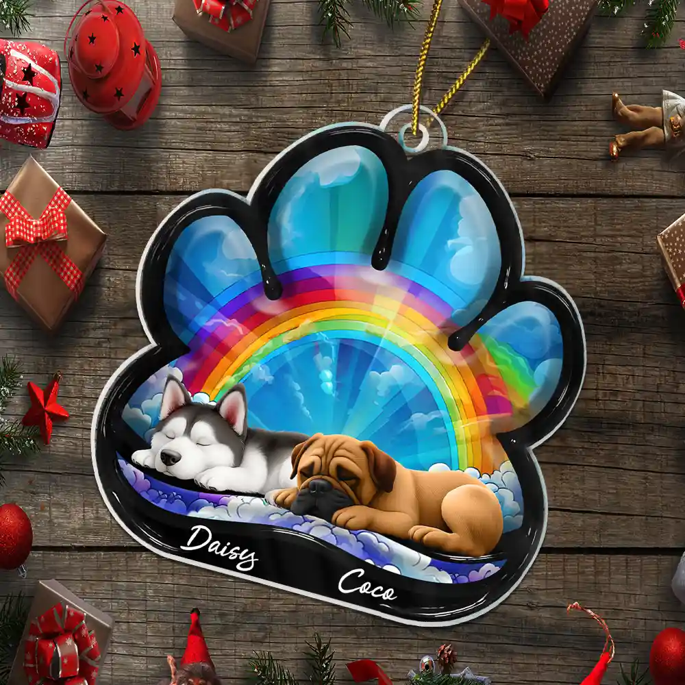 Dog Lying On Pawprint - Personalized Custom Shaped Acrylic Ornament - Image 5