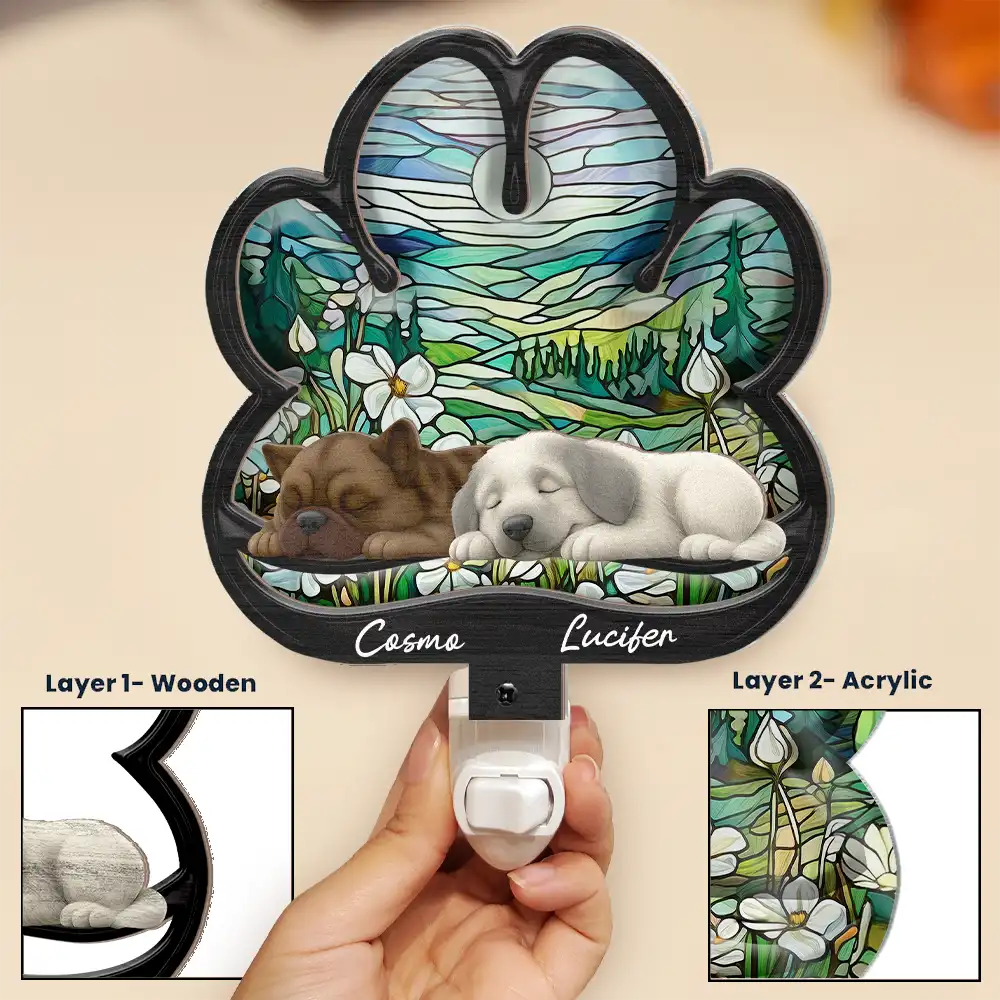 Dog Lying On Pawprint - Personalized Plug-in Night Light - Image 5