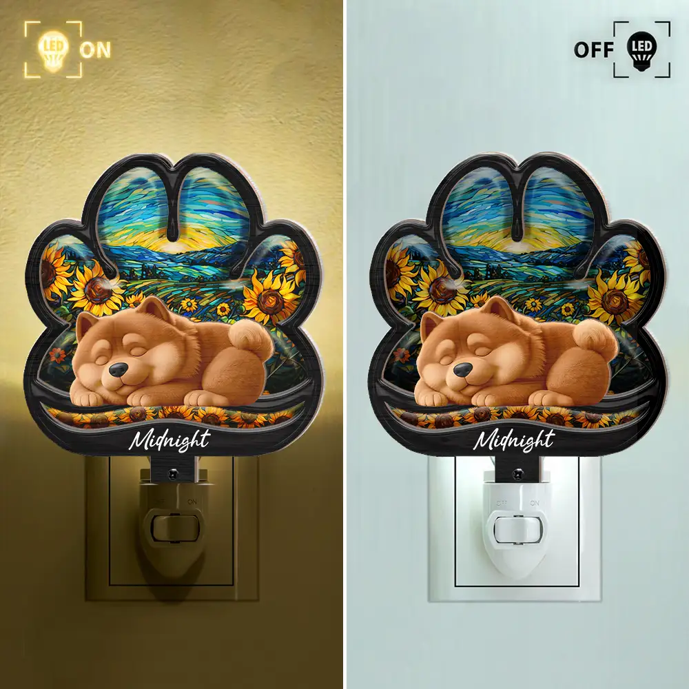 Dog Lying On Pawprint - Personalized Plug-in Night Light - Image 6