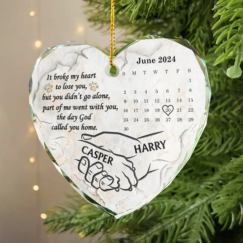 Dog Memorial It Broke My Heart To Lose You Calendar - Personalized Heart Shaped Glass Ornament - Image 2