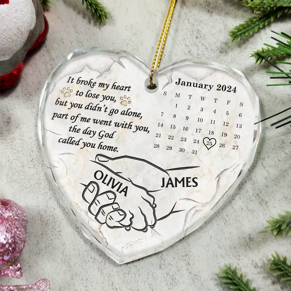 Dog Memorial It Broke My Heart To Lose You Calendar - Personalized Heart Shaped Glass Ornament - Image 4