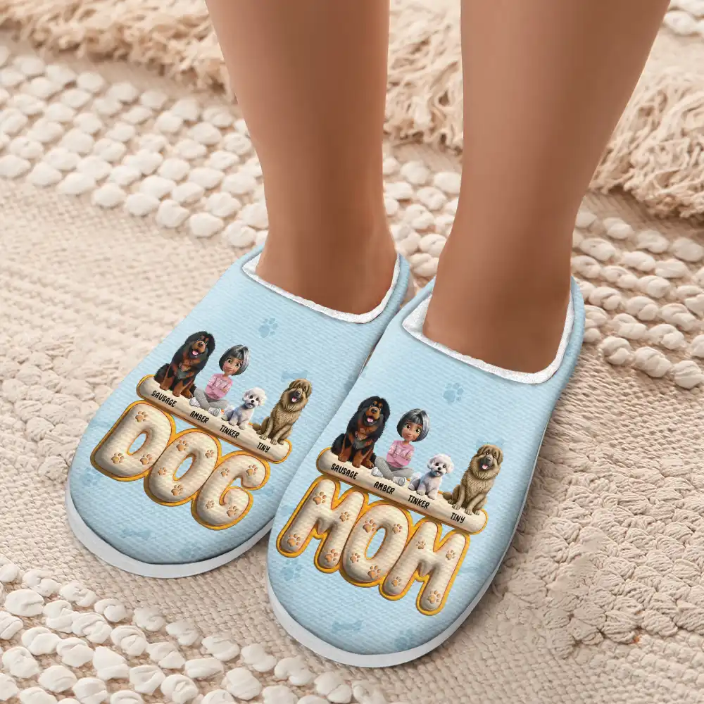 Dog Mom 3D Effect - Personalized Fluffy Slippers - Image 5
