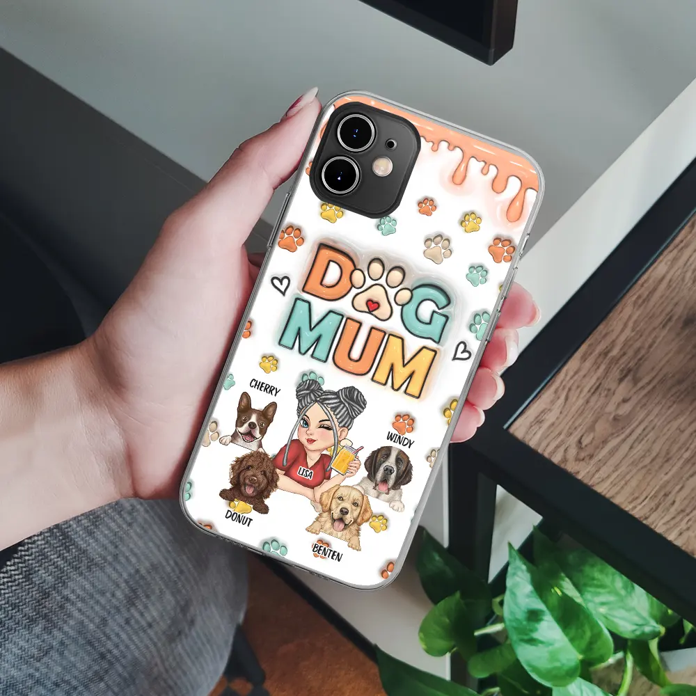 Dog Mom - 3D Inflated Effect Printed Personalized Clear Phone Case - Image 4