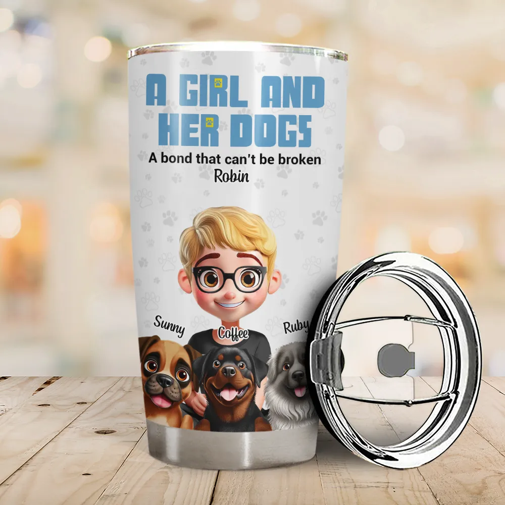 Dog Mom A Girl And Her Dog 3D Effect - Personalized Tumbler - Image 2