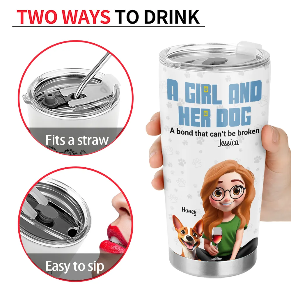 Dog Mom A Girl And Her Dog 3D Effect - Personalized Tumbler - Image 4