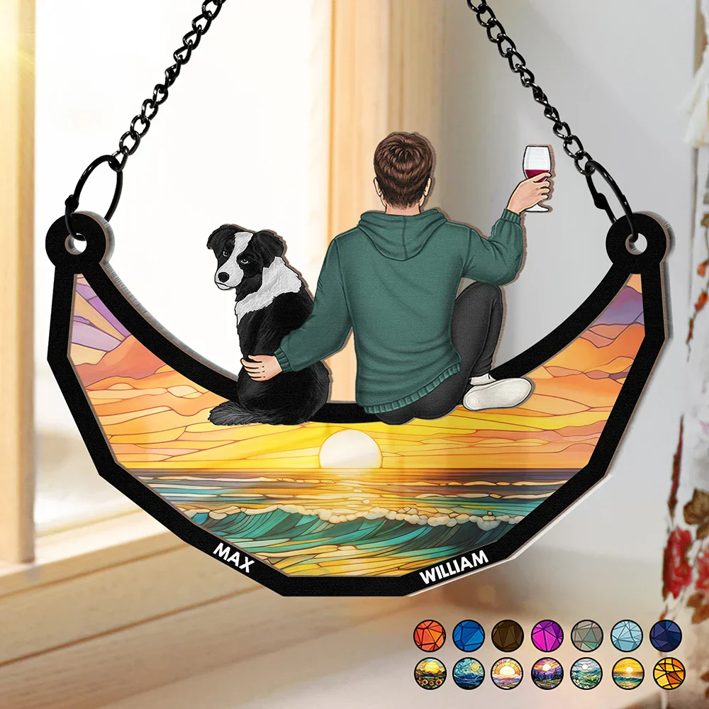 Dog Mom Cat Mom Dog Dad Cat Dad - Personalized Window Hanging Suncatcher Ornament - Image 2