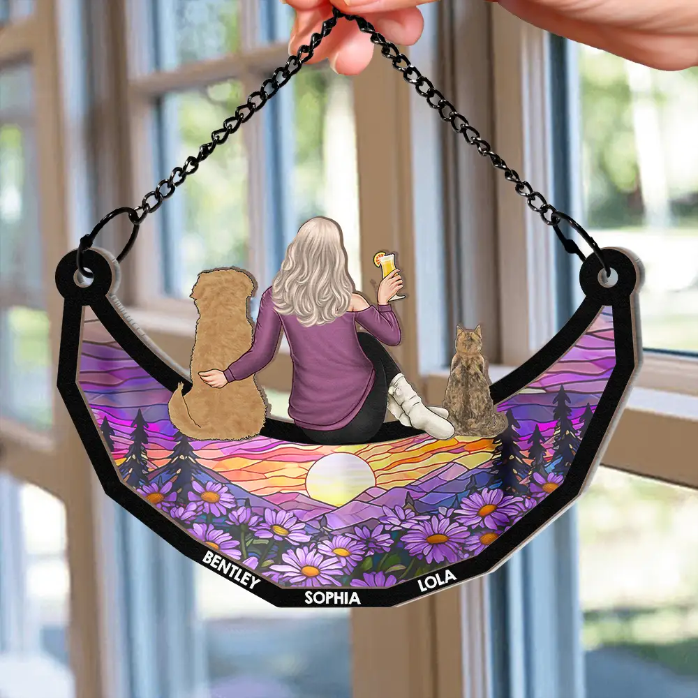 Dog Mom Cat Mom Dog Dad Cat Dad - Personalized Window Hanging Suncatcher Ornament - Image 3