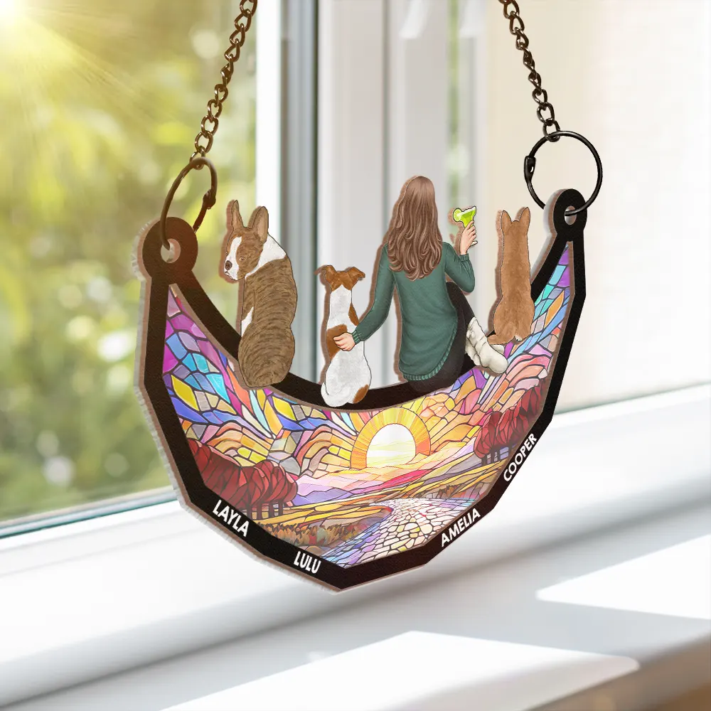 Dog Mom Cat Mom Dog Dad Cat Dad - Personalized Window Hanging Suncatcher Ornament - Image 4