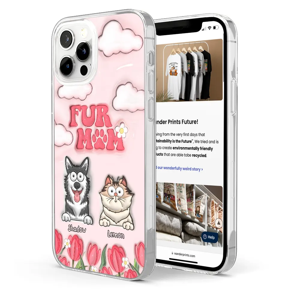 Dog Mom Cat Mom Fur Mom Flower - 3D Inflated Effect Printed Personalized Clear Phone Case - Image 2