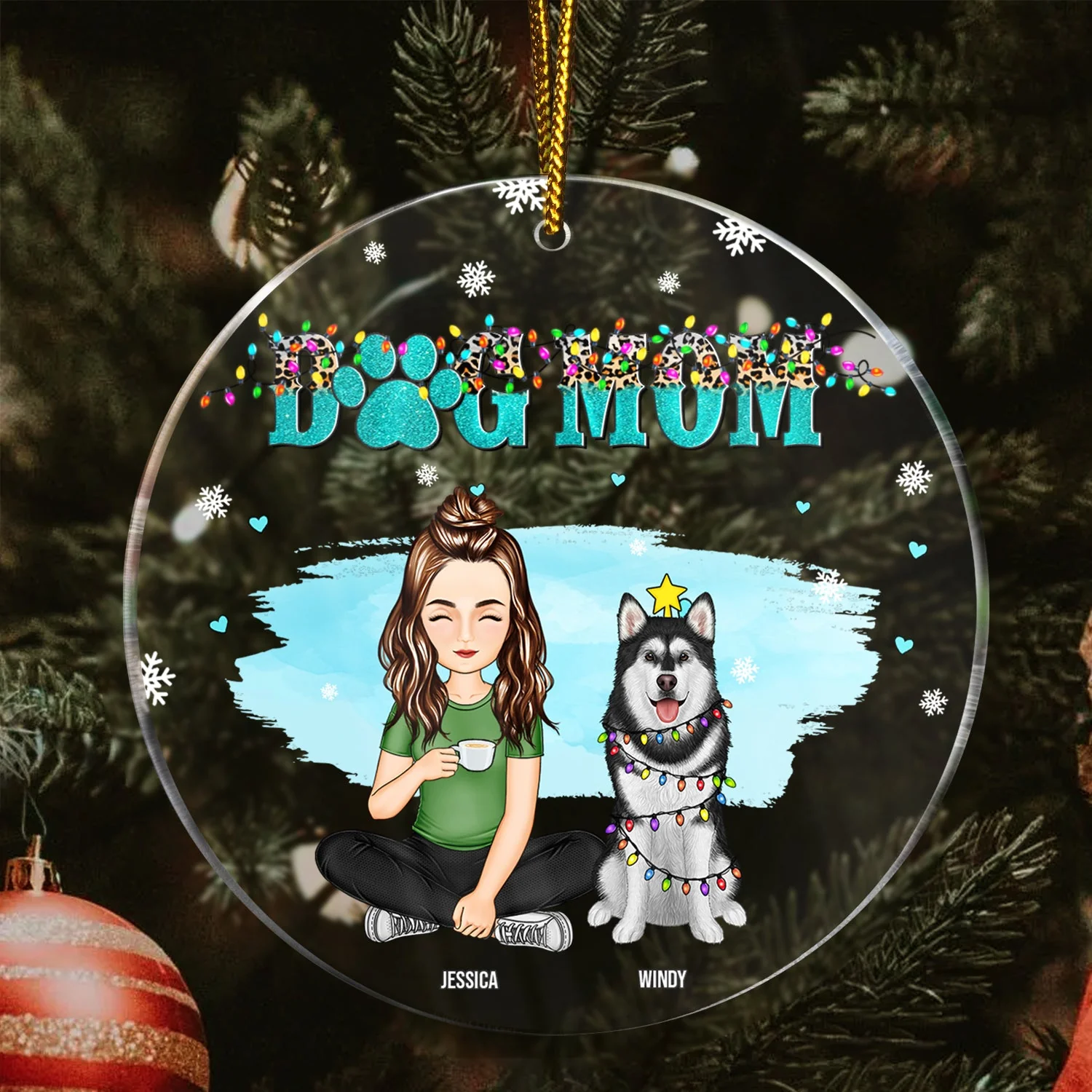 Dog Mom - Christmas Gift For Dog Lovers - Personalized Circle Acrylic Ornament - Image 3
