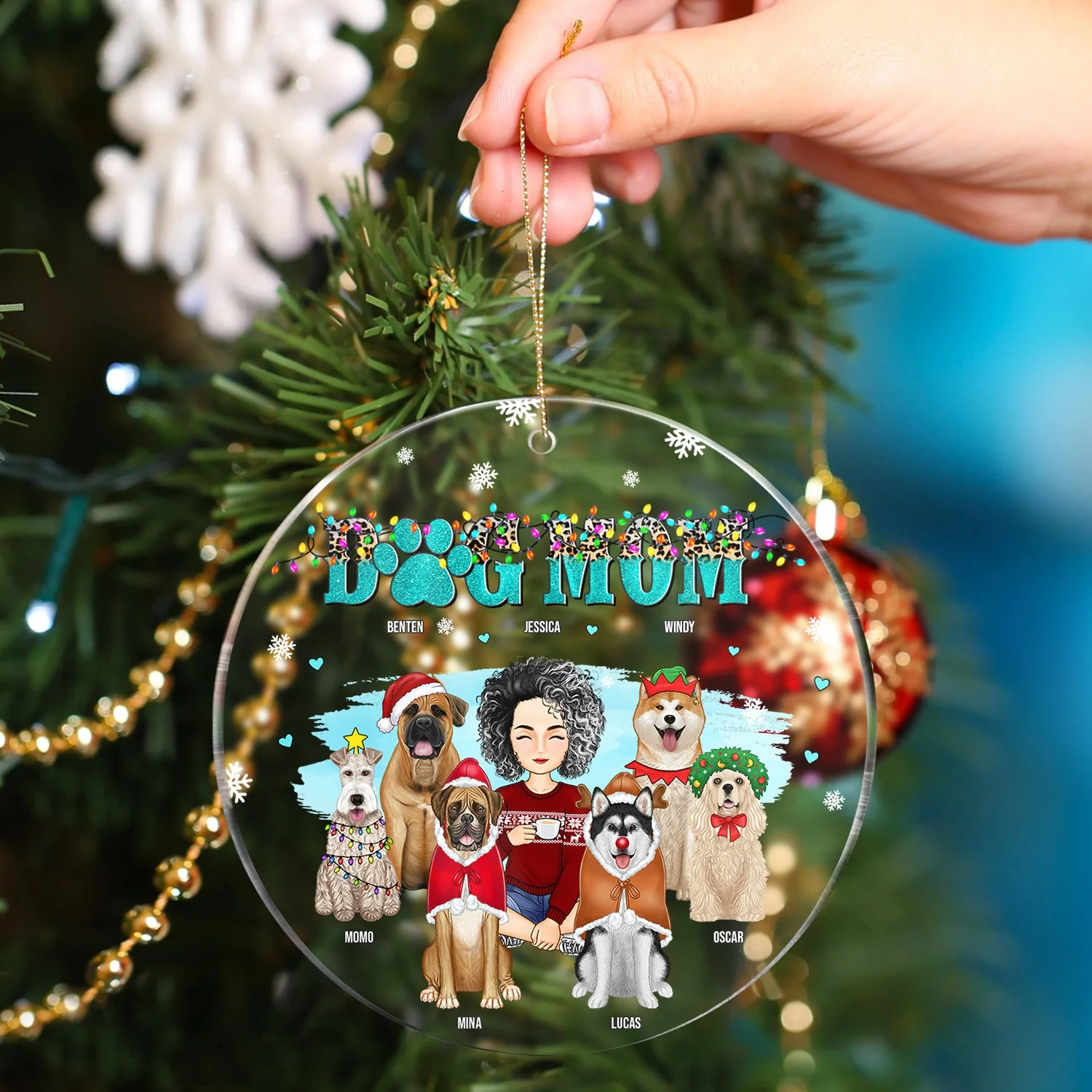Dog Mom - Christmas Gift For Dog Lovers - Personalized Circle Acrylic Ornament - Image 4
