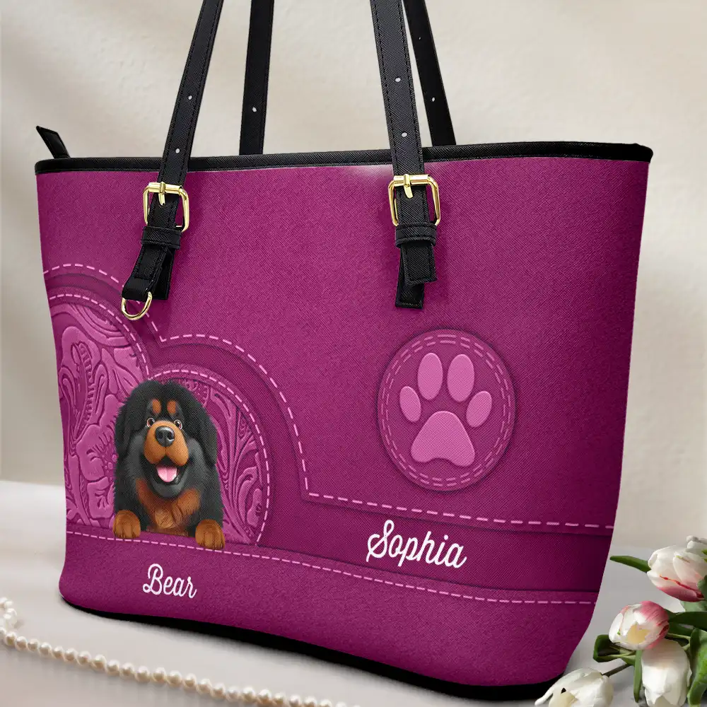 Dog Mom Cute 3D Effect Dog - Personalized Leather Tote Bag - Image 2