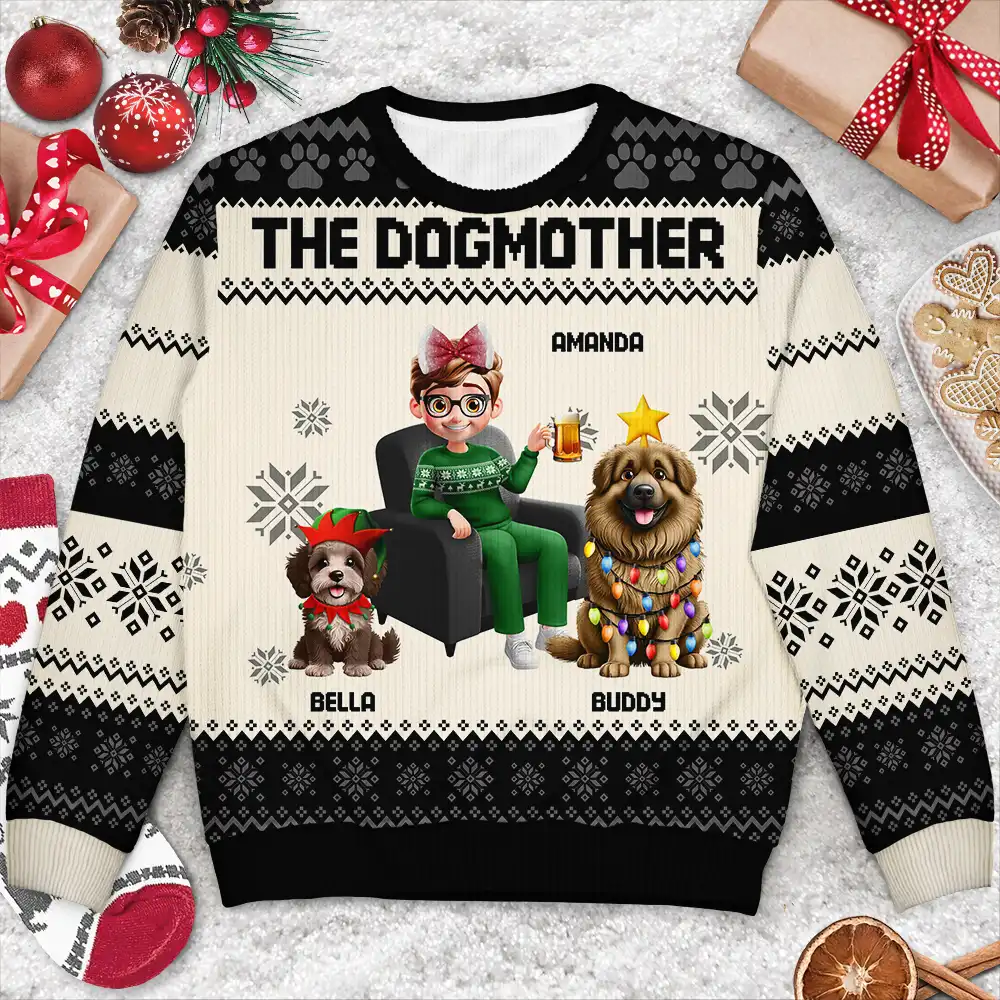 Dog Mom Dog Dad 3D Effect Dog - Personalized Unisex Ugly Sweater - Image 3