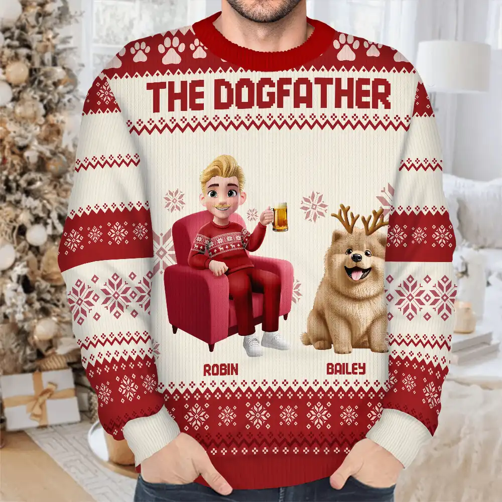 Dog Mom Dog Dad 3D Effect Dog - Personalized Unisex Ugly Sweater - Image 4