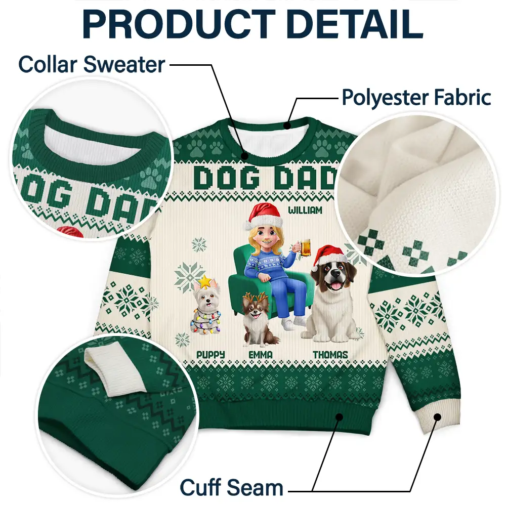 Dog Mom Dog Dad 3D Effect Dog - Personalized Unisex Ugly Sweater - Image 6