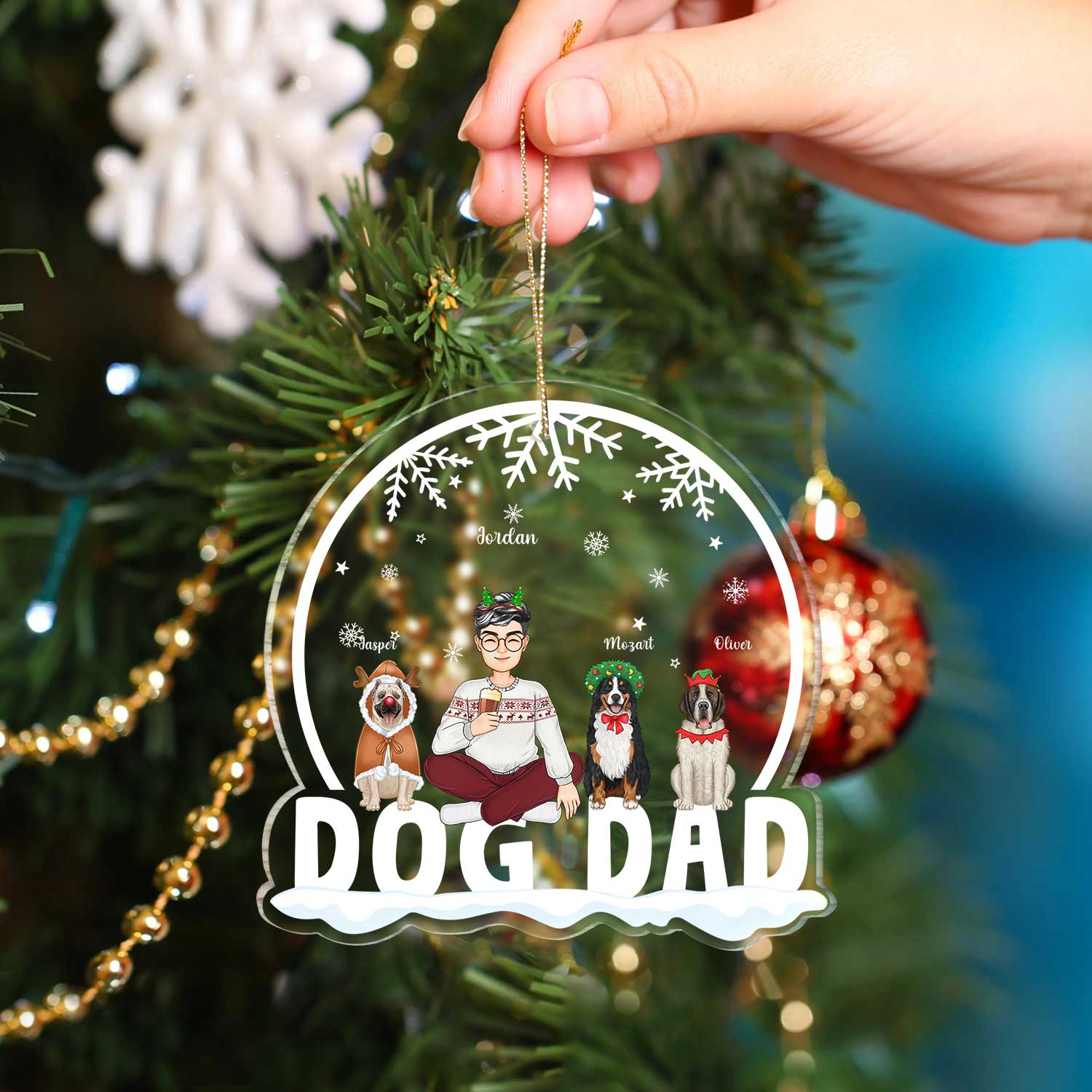 Dog Mom Dog Dad - Christmas Gift For Dog Lovers - Personalized Custom Shaped Acrylic Ornament - Image 4