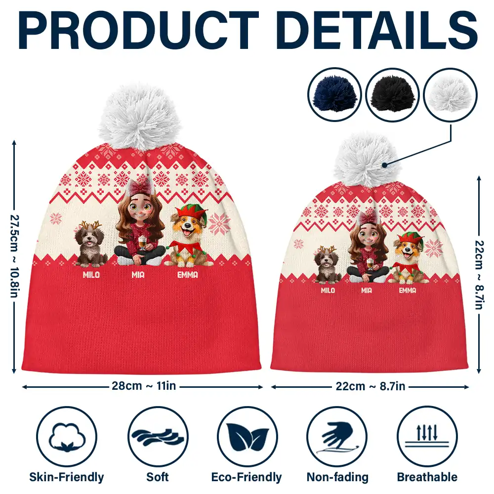 Dog Mom Dog Dad Christmas - Personalized Bobble Beanie Hat - Image 5