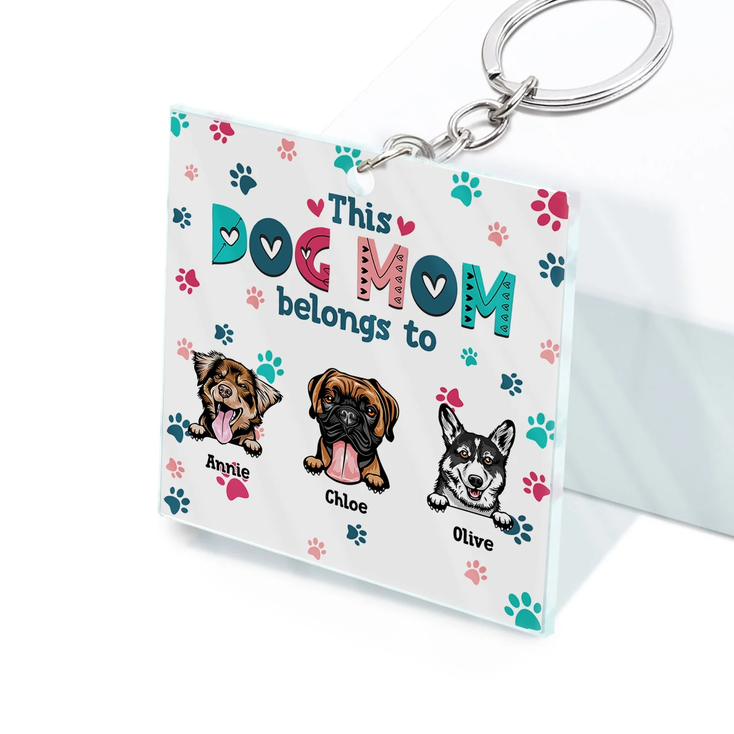Dog Mom Dog Dad Cute Colorful Paw Prints - Birthday Gift For Pet Lovers - Personalized Custom Acrylic Keychain - Image 2