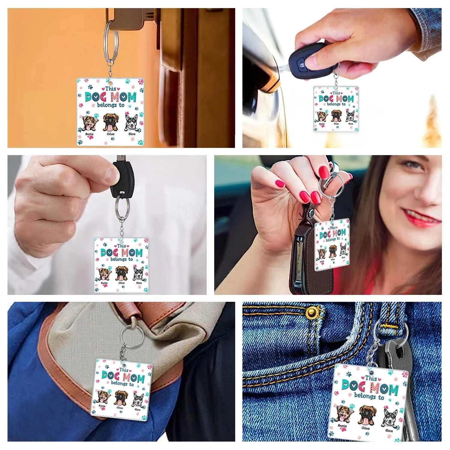 Dog Mom Dog Dad Cute Colorful Paw Prints - Birthday Gift For Pet Lovers - Personalized Custom Acrylic Keychain - Image 5