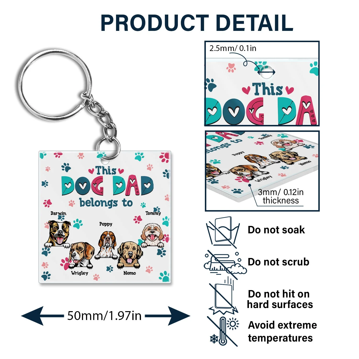 Dog Mom Dog Dad Cute Colorful Paw Prints - Birthday Gift For Pet Lovers - Personalized Custom Acrylic Keychain - Image 6