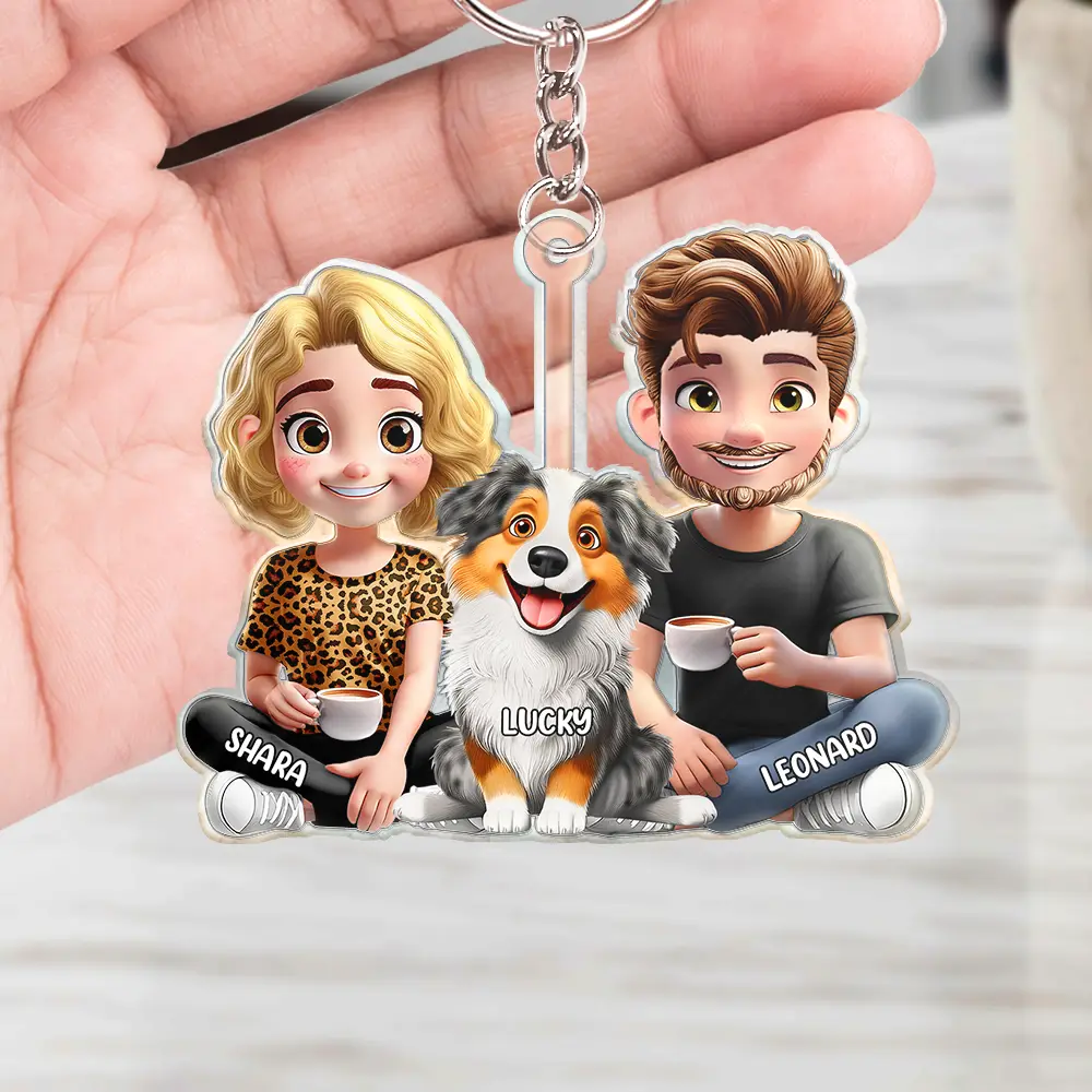 Dog Mom Dog Dad Dog Couple 3D Effect - Personalized Cutout Acrylic Keychain - Image 4