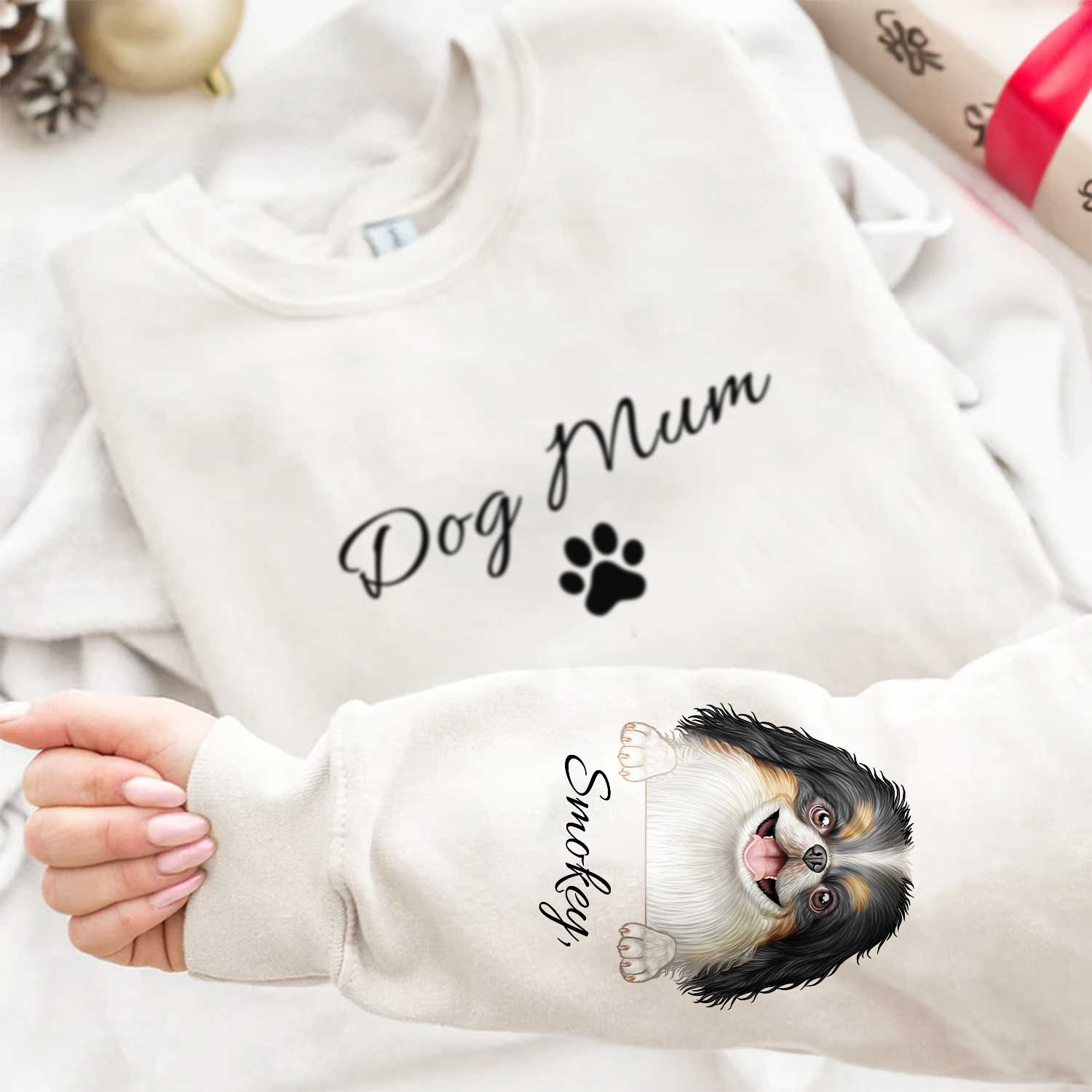 Dog Mom Dog Dad - Gift For Dog Lovers - Personalized Sweatshirt With Sleeve Imprint - Image 4