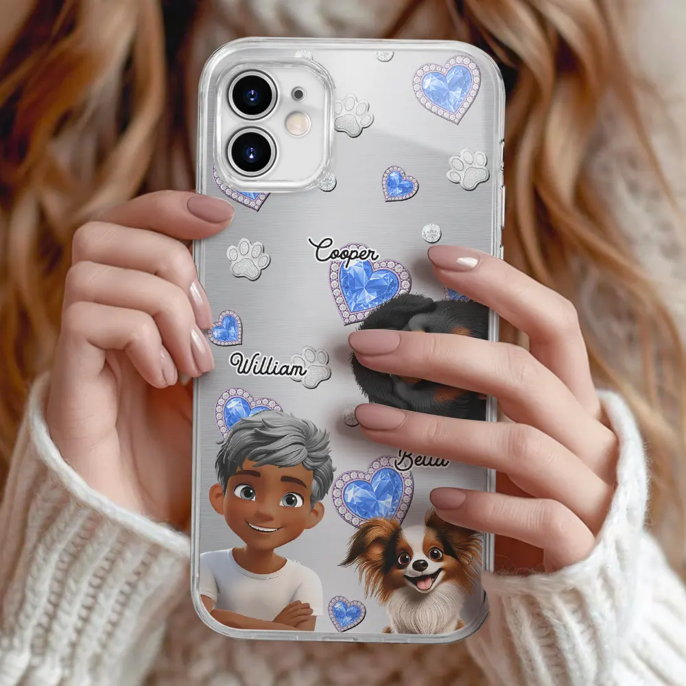 Dog Mom Dog Dad Metal And Crystal Printed Effect - Personalized Clear Phone Case - Image 2