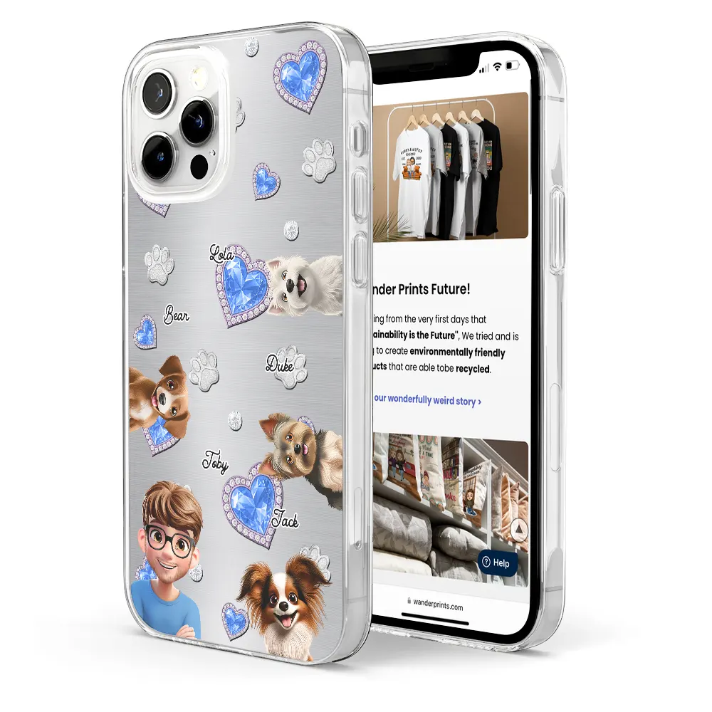 Dog Mom Dog Dad Metal And Crystal Printed Effect - Personalized Clear Phone Case - Image 4